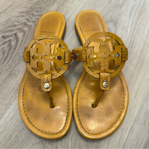 Tory Burch Camel Croc Miller Sandals size 7 - Picture 1 of 6